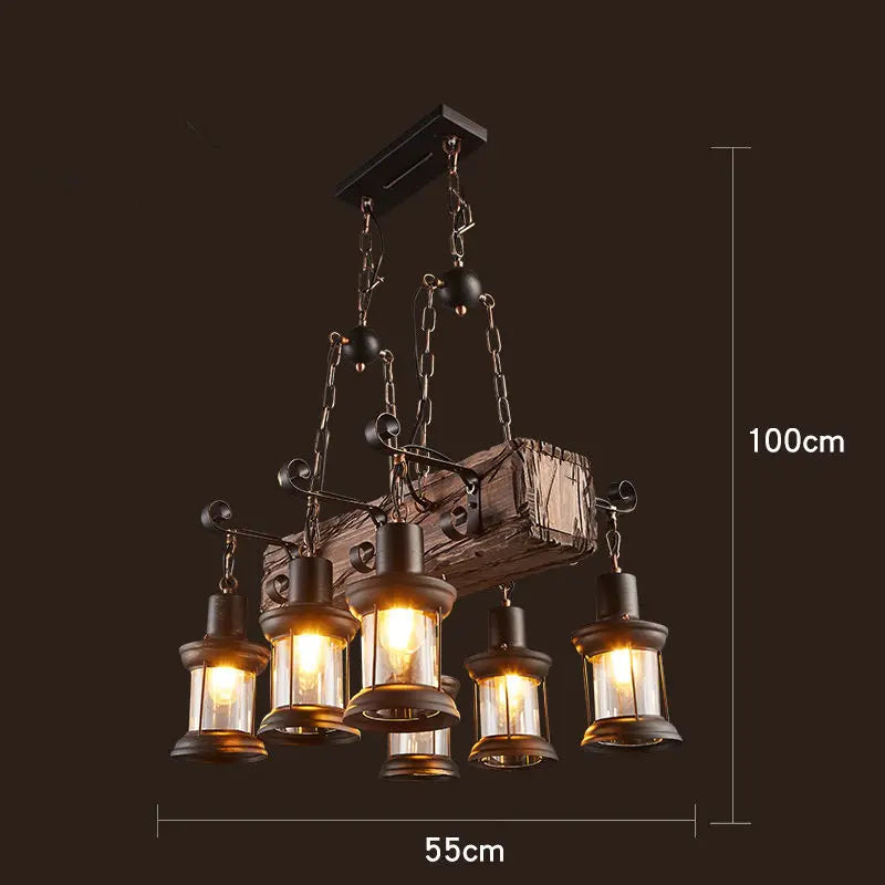 suspension lumineuse bois naturel ampoule filament industriel rustique verre translucide
