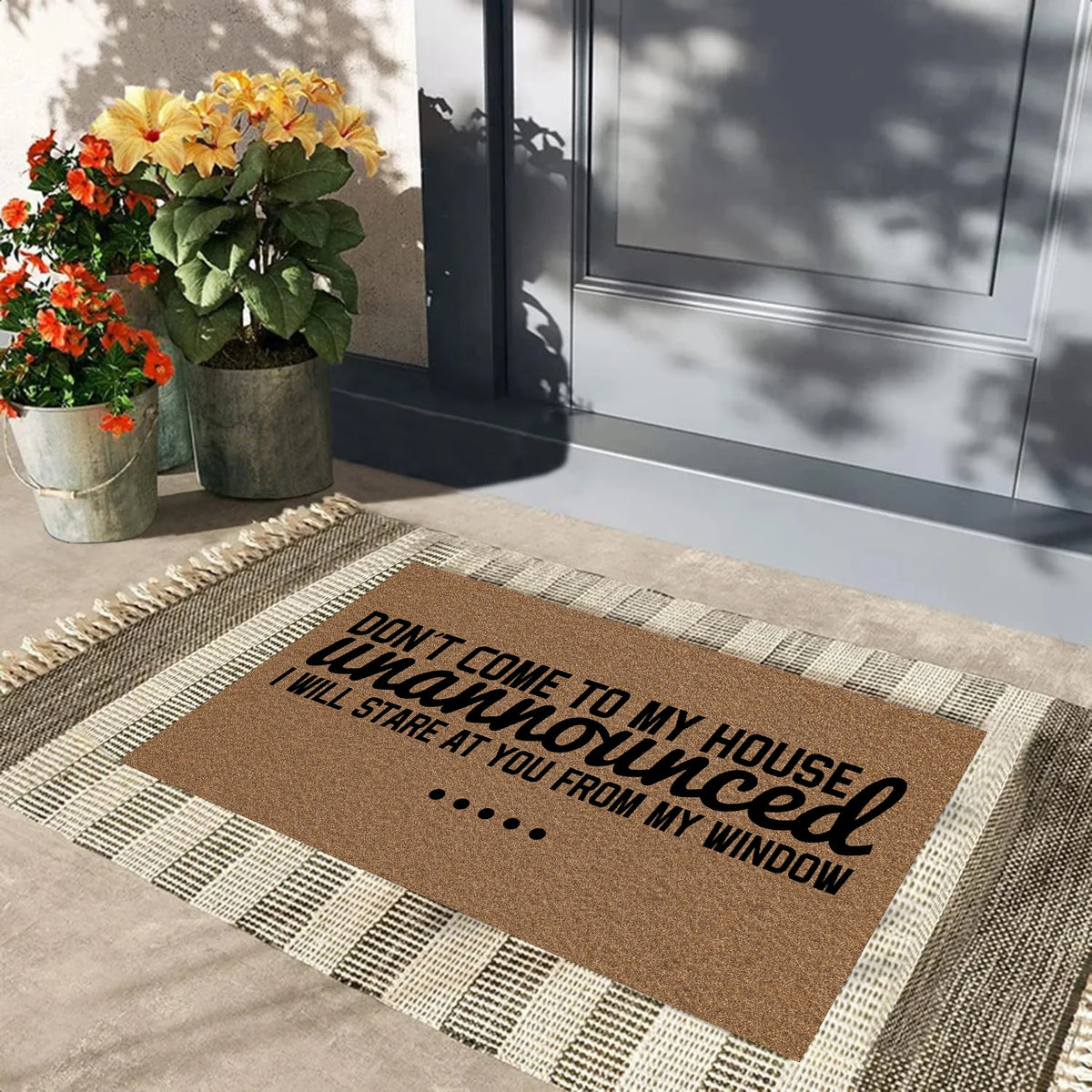 tapis d'entrée marron imprimé moderne antidérapant résistant bactéries extérieur porte sol