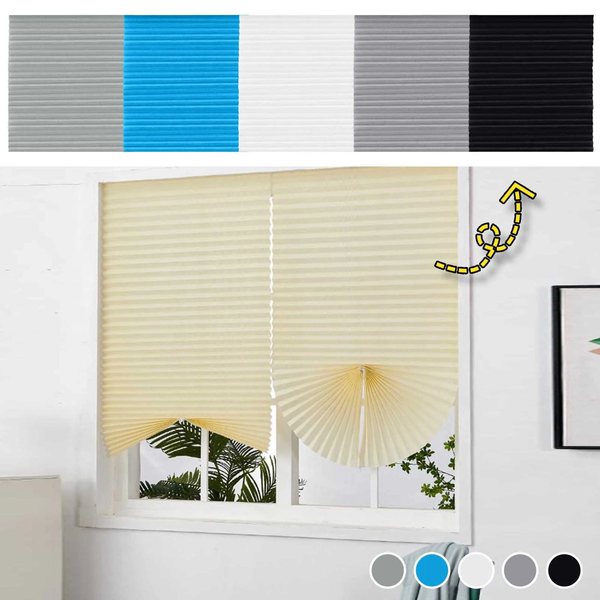 Stores plissés gris bleu beige noir plissés modernes clips intégrés puits lumière 90x150cm