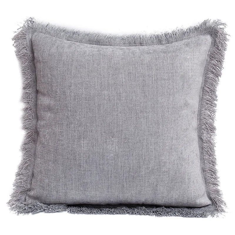 taies d'oreiller carrées modernes couleurs marron rose beige franges coton polyester