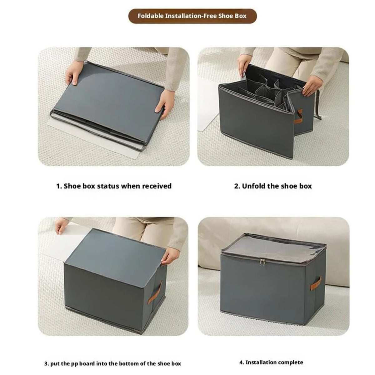 boîte rangement chaussures tissu pliable poignées couvercle entrée chambre maison