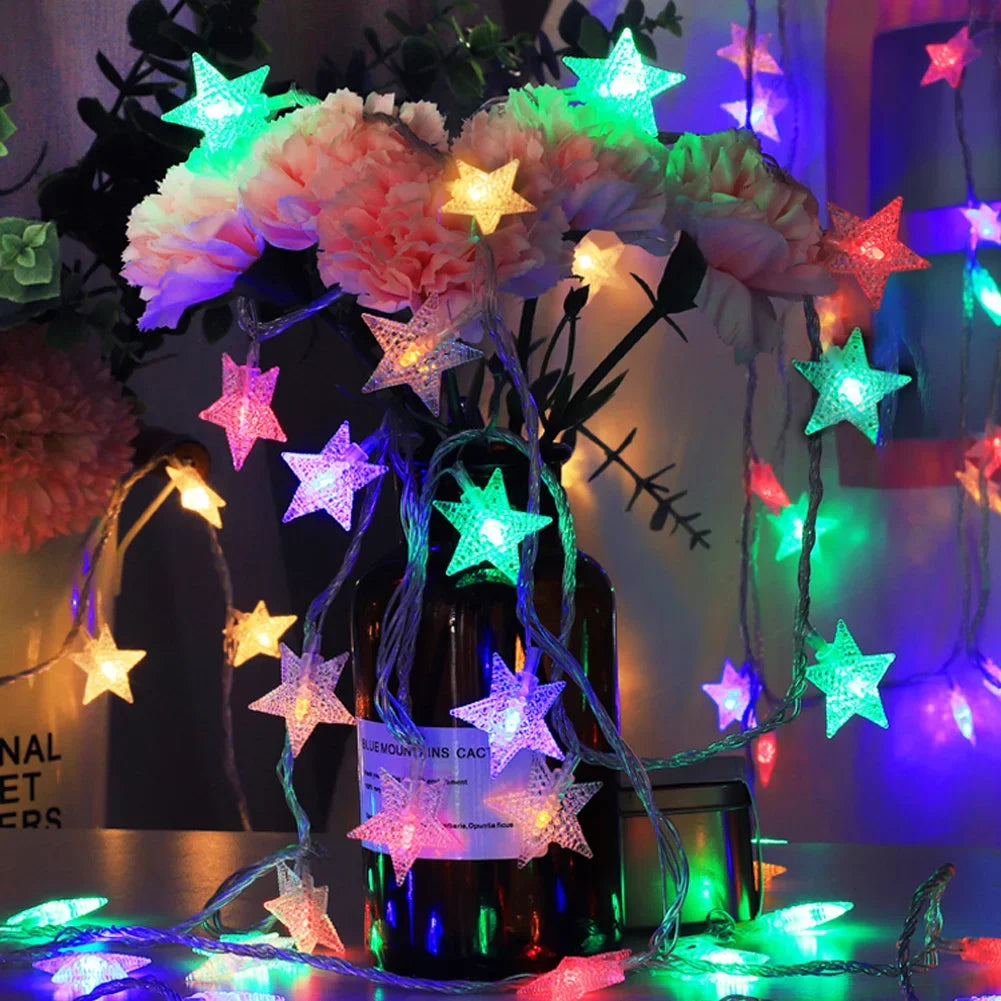 guirlandes lumineuses noel flocons roses multicolore decoration intérieure festive led blanc rose