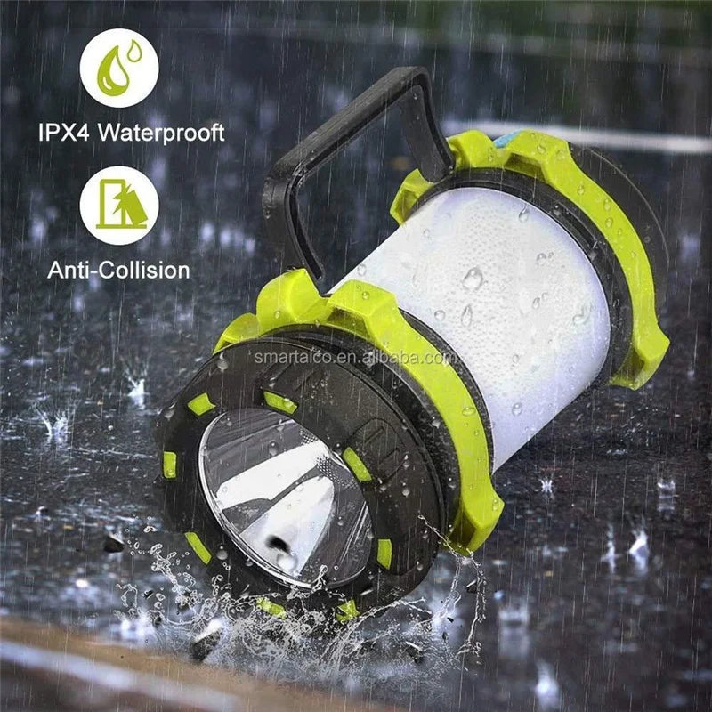 lanterne camping rechargeable led vert transparent moderne étanche modes poignée crochets