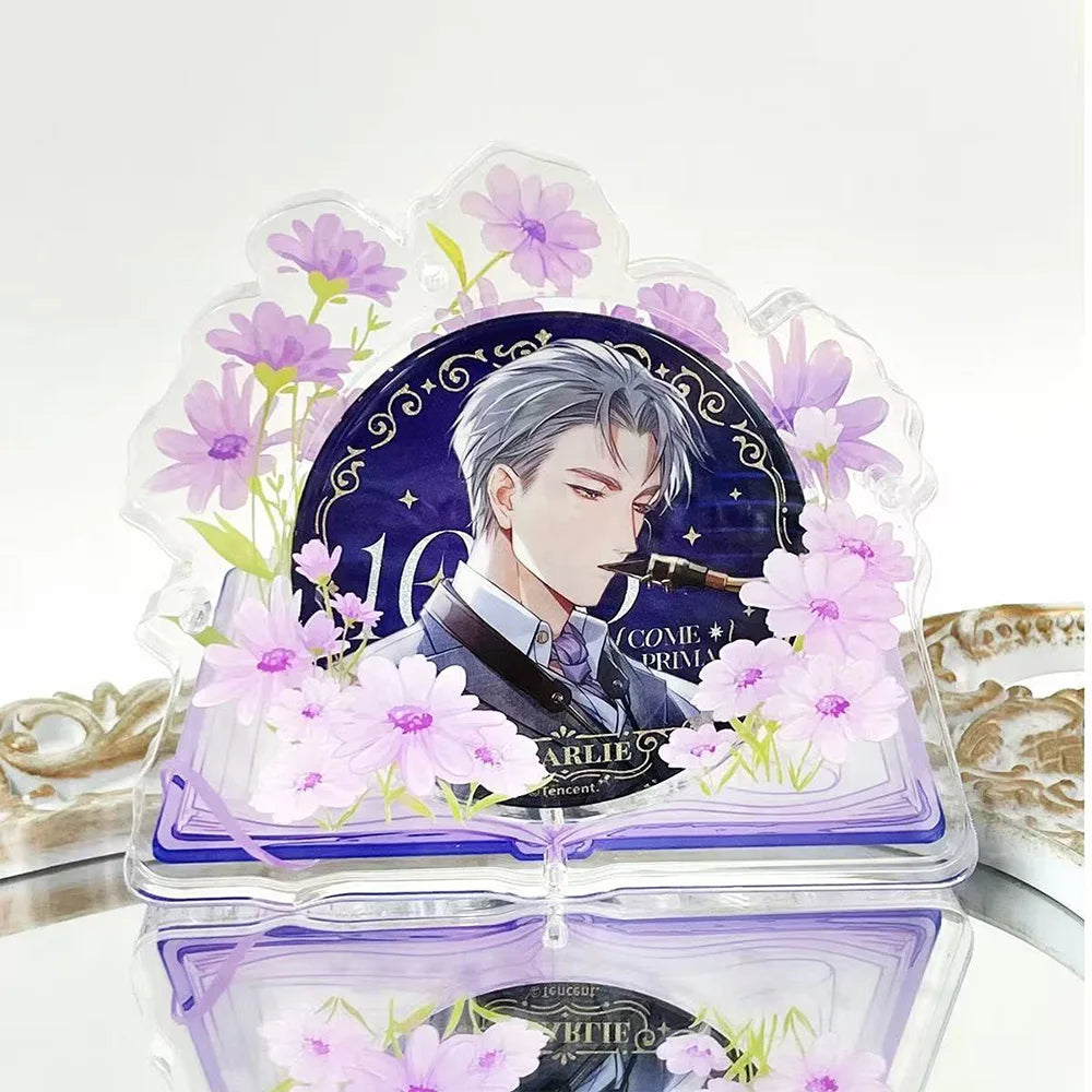 cadre photo acrylique transparent floral livres décoratifs pages blanches motifs fleurs artisanal violet bleu