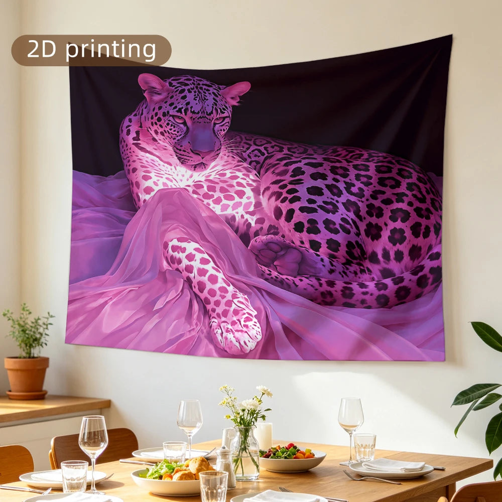 tapisserie imprimée léopard moderne violet noir décoration murale grande 100x150cm chambre salon