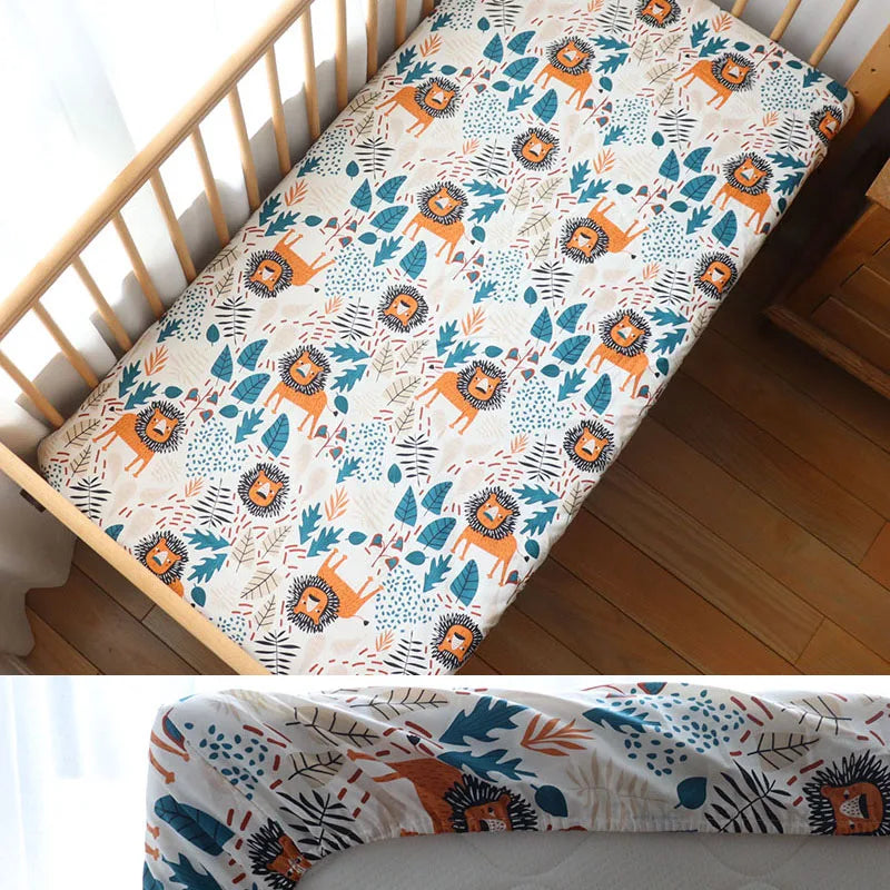 drap housse coton bébé 130x70cm dessins animés personnalisable moderne blanc beige bleuclair gris vert
