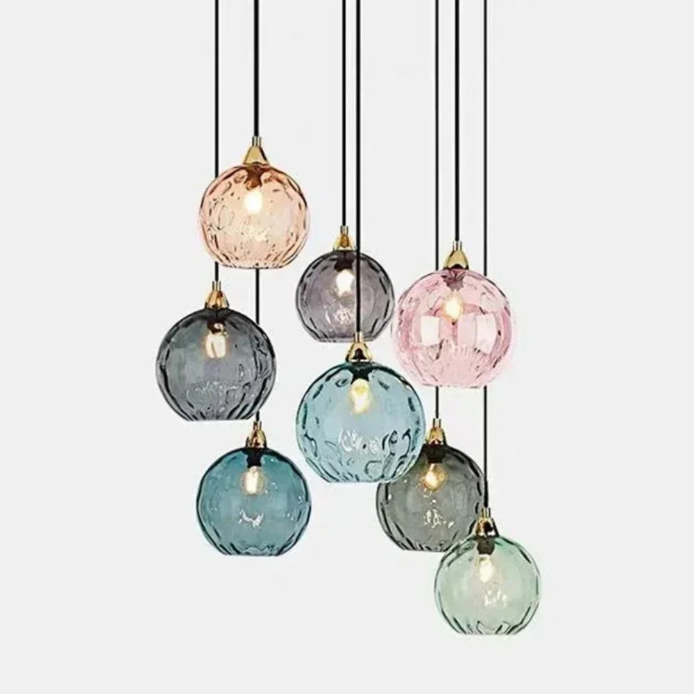 Suspension lumineuse moderne rose gris bleu ampoules intégrées texture granulée chambre salon