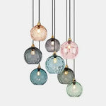 Suspension lumineuse moderne rose gris bleu ampoules intégrées texture granulée chambre salon