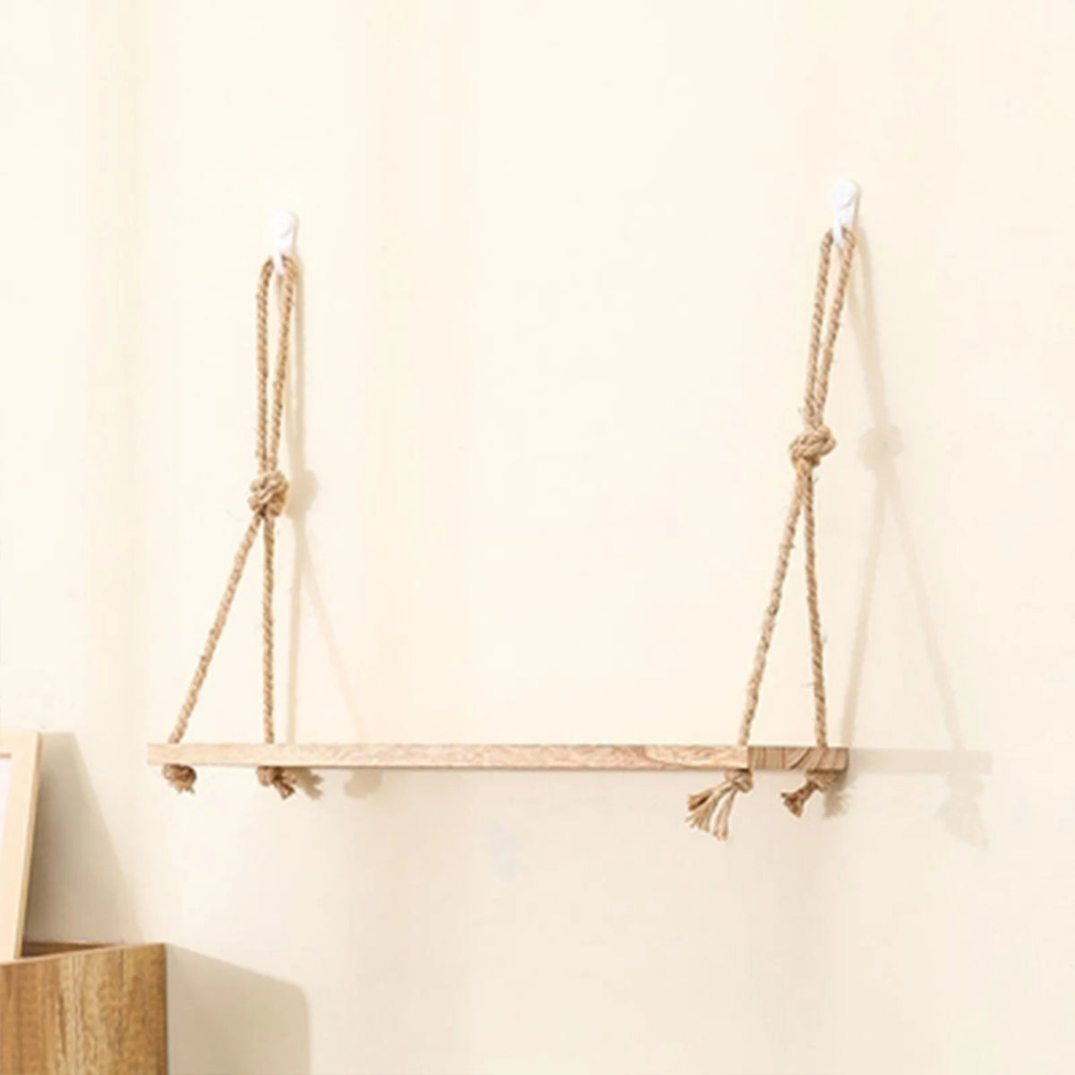 étagère suspendue bois naturel rustique boho chic corde nouée salle bain chambre