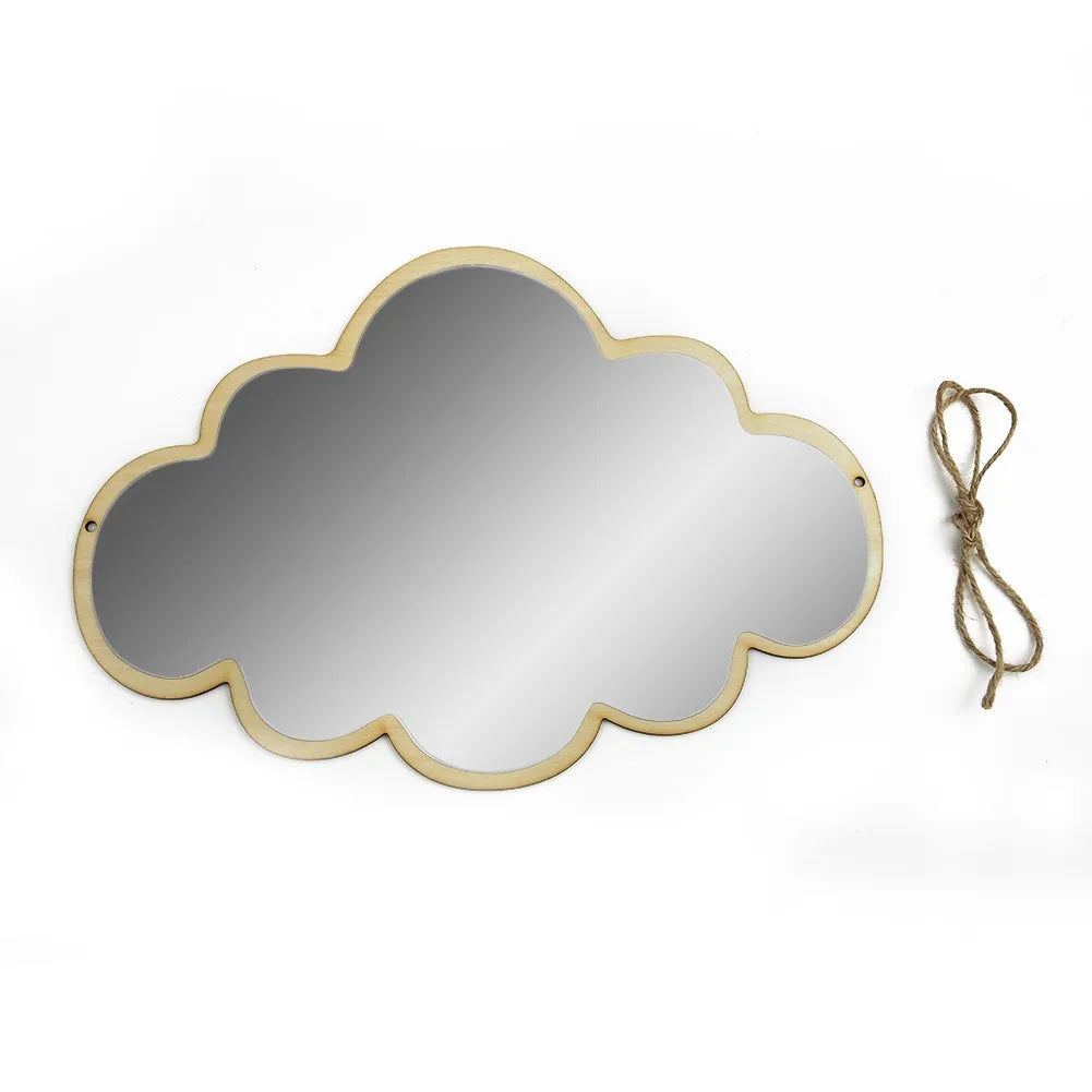 miroir nuage decoratif bois clair argent corde enfantine boheme chambre chevet dormir