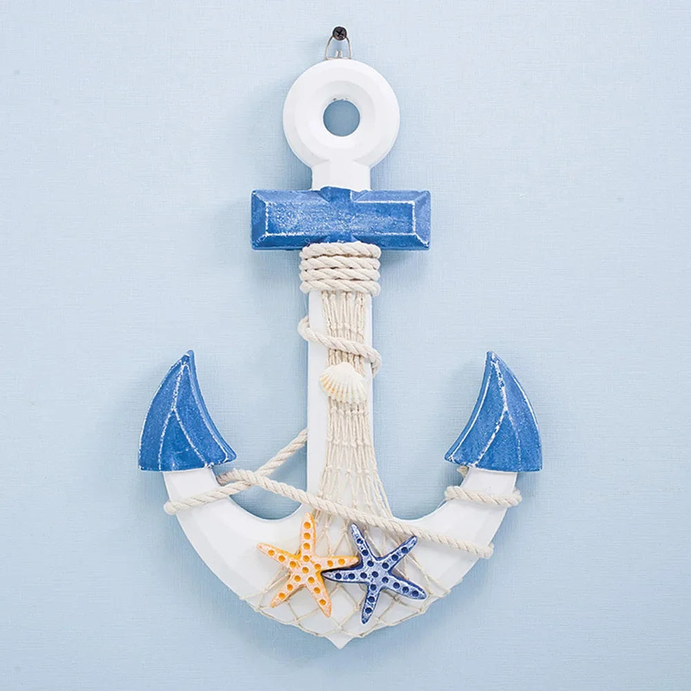 décoration murale ancre navale blanc bleu orange étoiles mer coquille nautique marine