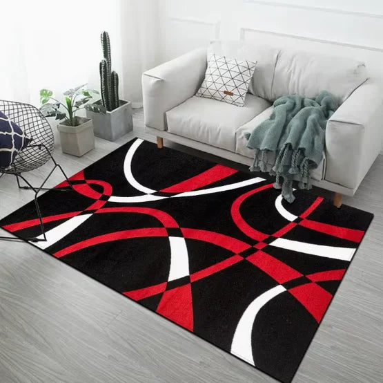 tapis moderne gris noir blanc motifs géométriques polyester salon chambre simple aubusson rectangle