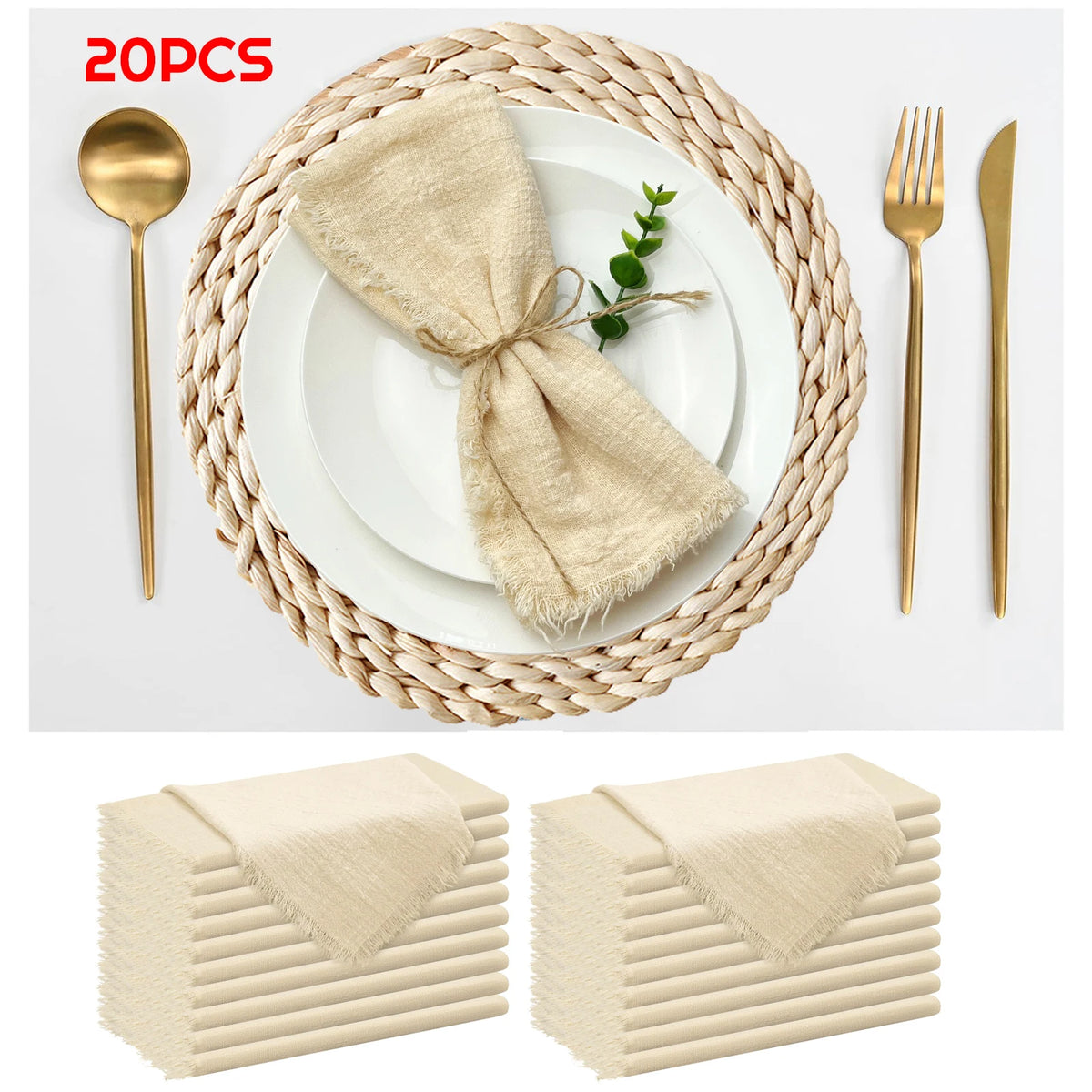 serviettes réutilisables coton jaune bleu clair classiques effilochées clips décoratifs table restaurant maison