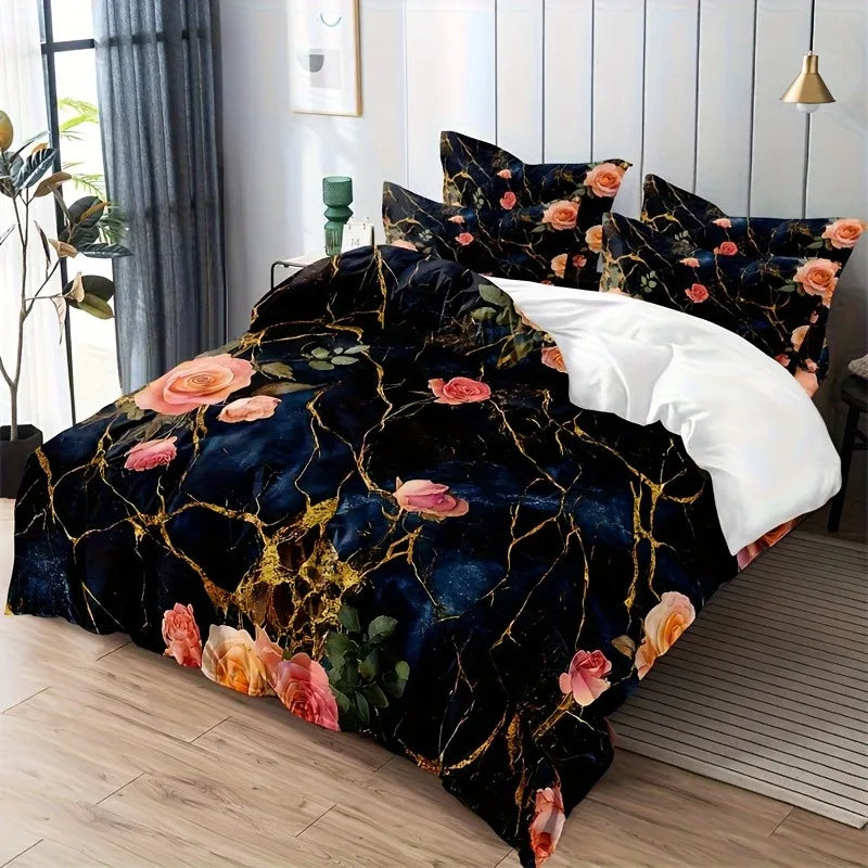 ensemble literie moderne bleu foncé rose clair marbre impression 3d élégant oreillers taies d'oreiller