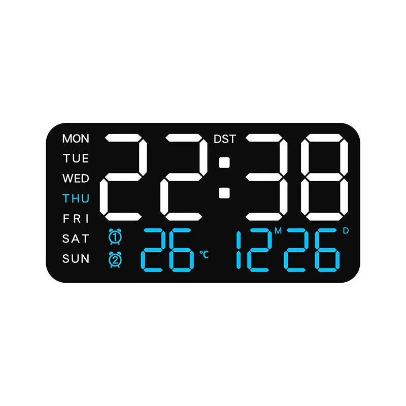 horloge murale numérique affichage LED température double alarme noir blanc jours semaine