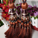 pompons rideau élégants franges couleurs bleu noir doré rayures polyester decoration maison