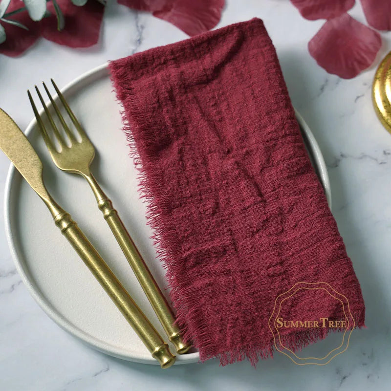 serviettes cuisine rustiques coton noir orange beige blanc rose pâle franges rustic naturel