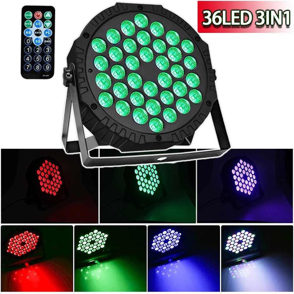 projecteur led 36 diodes rgb sound dmx jump mode noir moderne compact disco scène