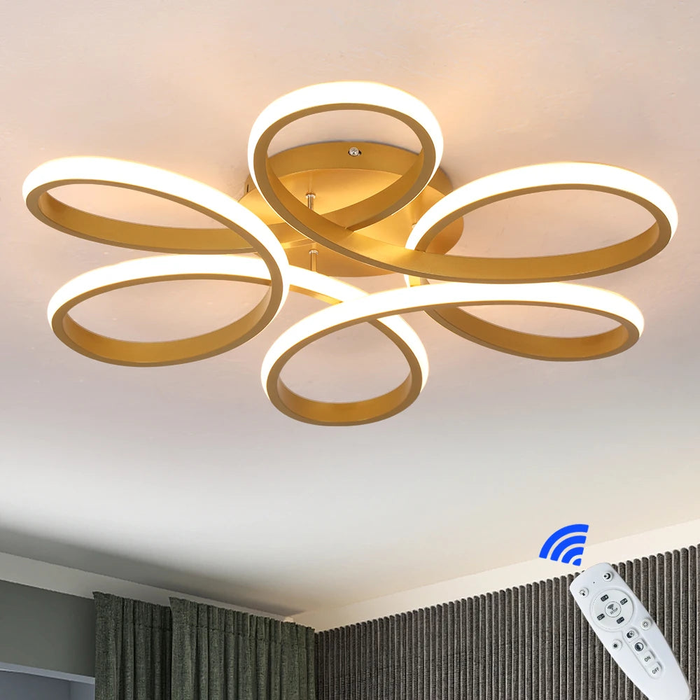 lampe suspendue moderne blanche dorée salon chambre contemporaine télécommande inclusion chaînes suspension