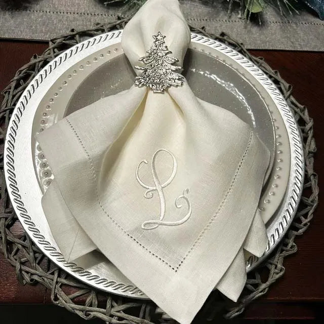 serviettes table coton brodées monogramme classiques blancs restaurant élégantes qualité supérieure
