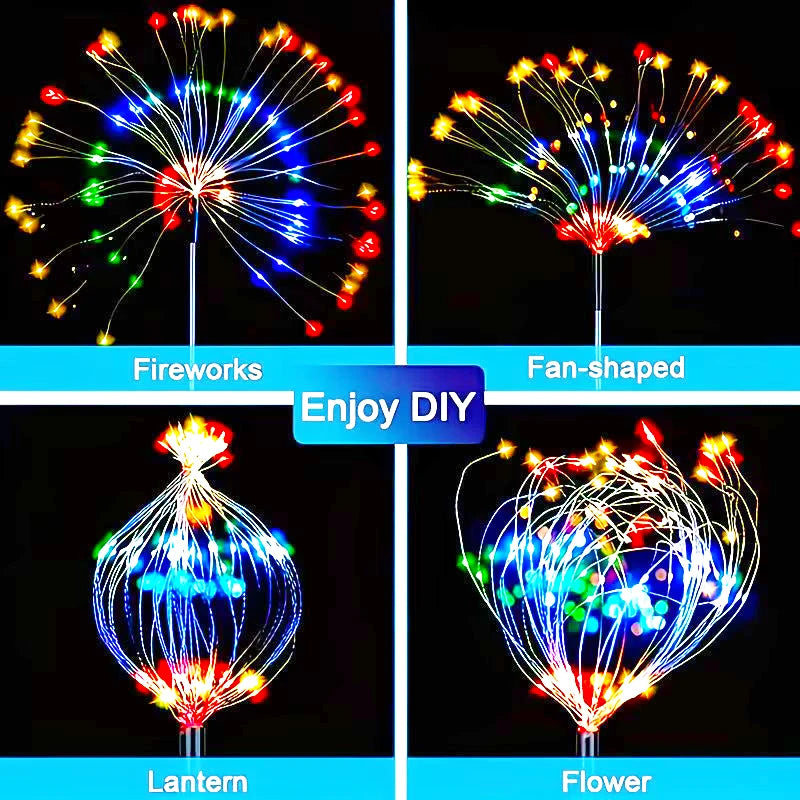 lumières solaires feux d'artifice blanc jaune multicolore moderne étoiles lumineuses filaments tringle sol installationextérieur