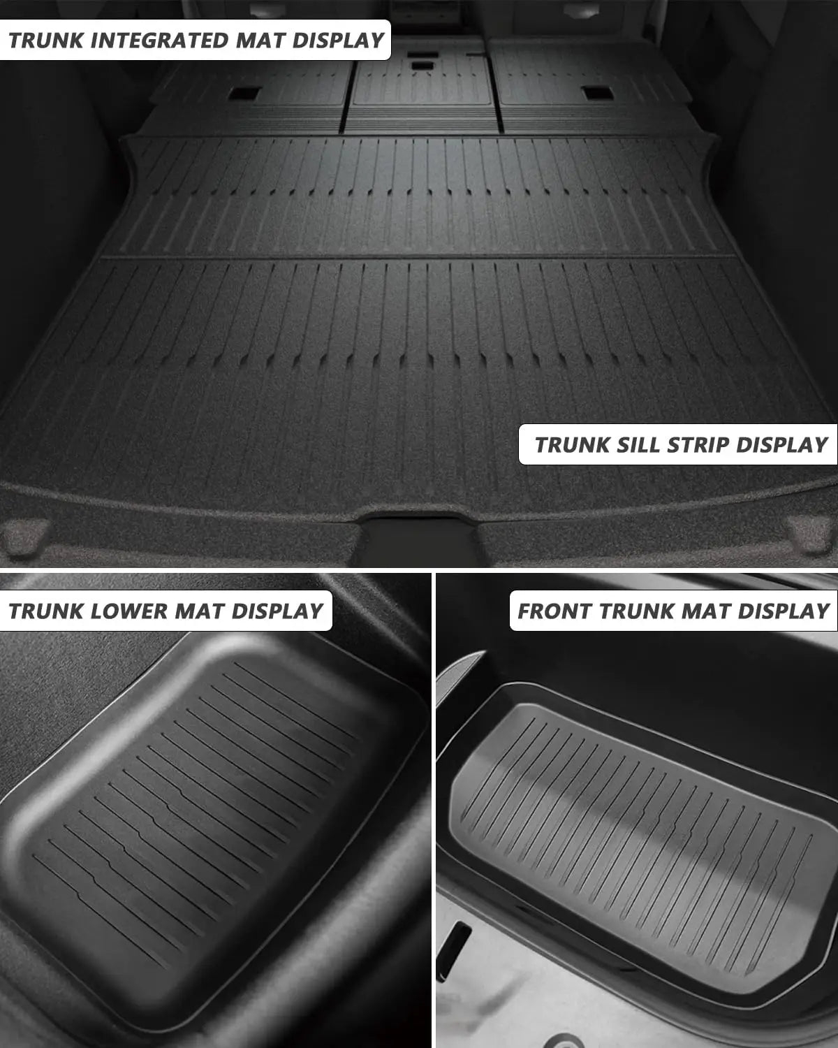 tapis sol voiture noir rayures horizontales velcro moderne tapis avant arrière coffre seau inférieur