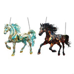 décoration suspendue chevaux verre coloré bleu turquoise or marron rouge feuille métal 20cm