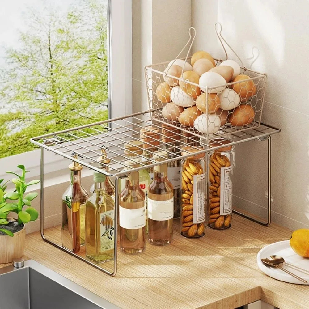 étagère pliante acier inoxydable argentée moderne grande capacité clips rangement vaisselle kitchenware multifonctionnelle rapide