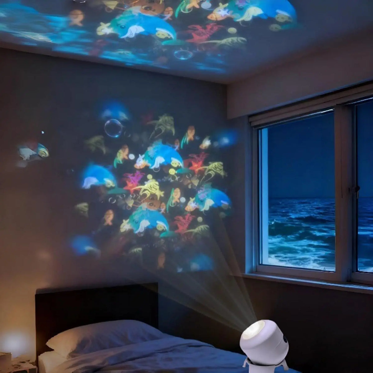 projecteur led rotatif thème marin poissons coraux lumière décoration salon blanc moderne