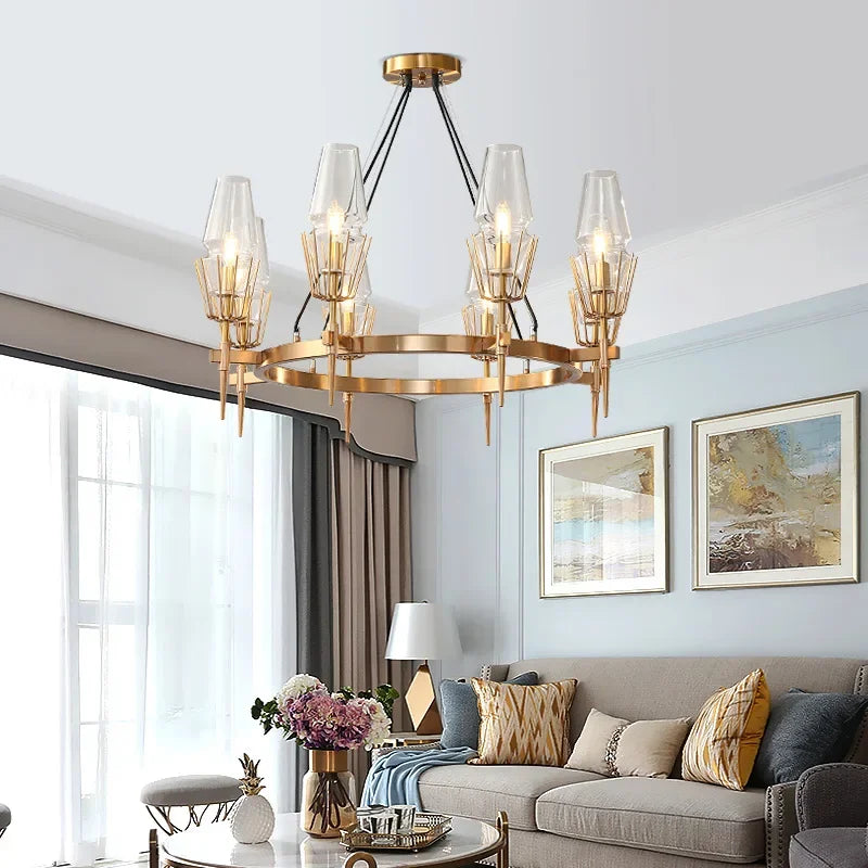 chandelier led verre transparent moderne or noir salon chambre villa