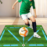 tapis d'entraînement football vert noir blanc jaune imitation gazon marquages géométriques ludique intérieur extérieur