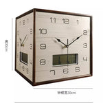horloge murale moderne double face bois texture minimaliste date heure salon