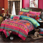 ensemble literie bohème motifs floraux colorés housse couette taies d'oreiller coussins décoratifs ethnique tissu