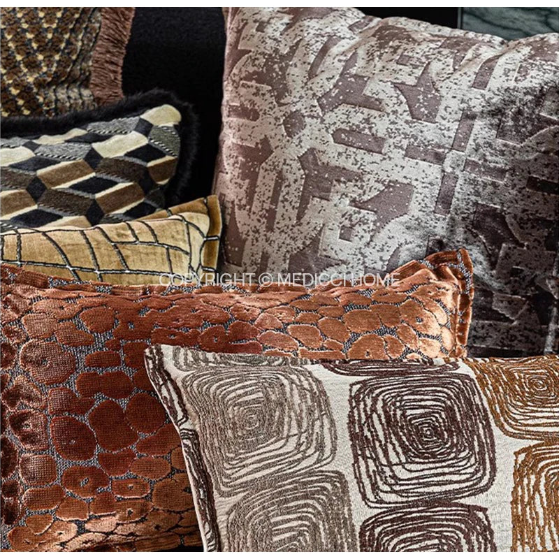taies d'oreiller géométriques polyester beige marron classique respectueux environnement opaques maison