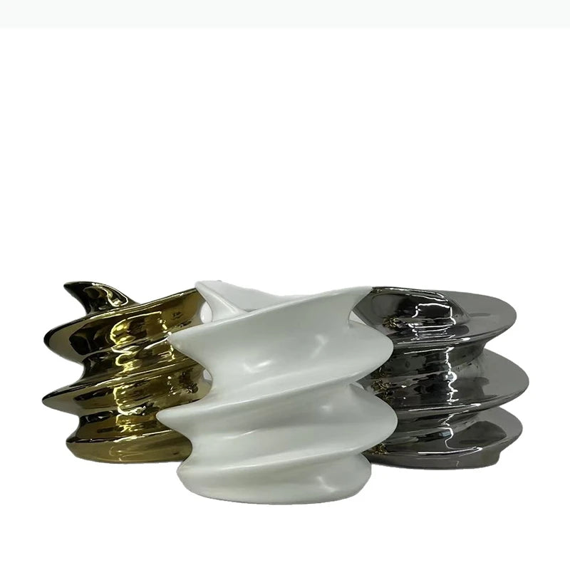 vase décoratif moderne argent brillant ondulé table fleurs transparent minimaliste