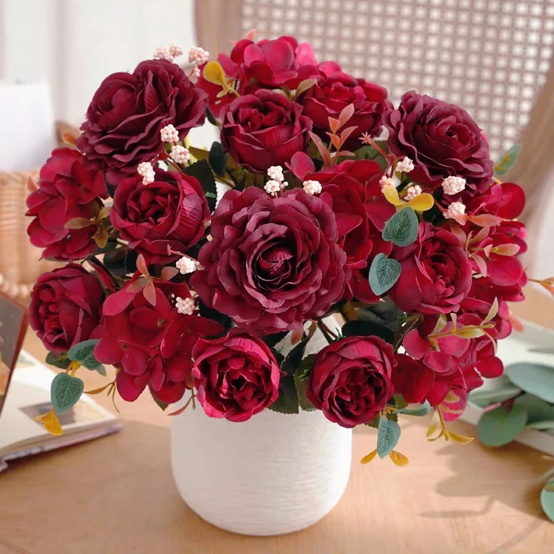 bouquet fleurs artificielles soie rouge rose blanc décoration mariage maison salon jardin fête moderne