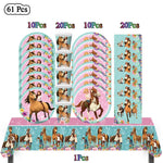 assiettes anniversaire chevaux filles fleurs nappe table enfant illustration mariage noël fêtes