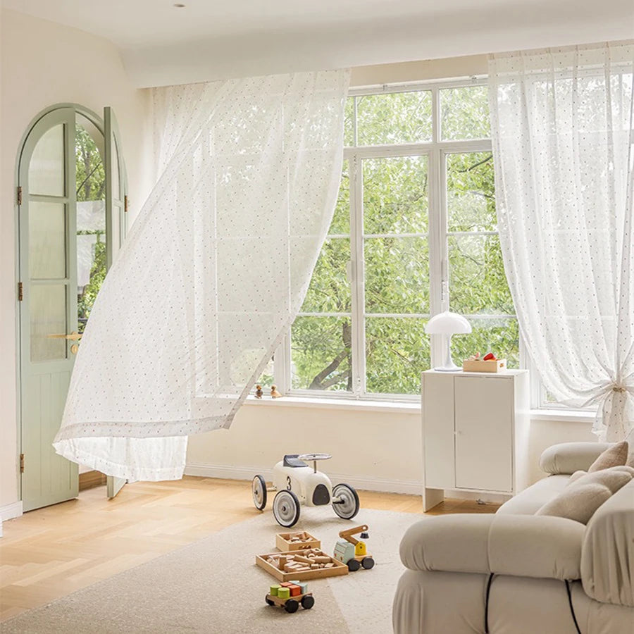 rideau polyester translucide motifs colorés moderne minimaliste maison