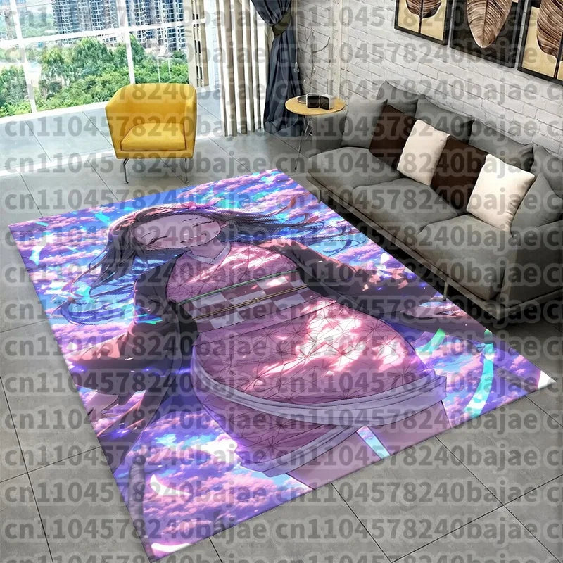tapis dessin animé personnages demon slayer moderne rose noir enfant salon 100x150cm