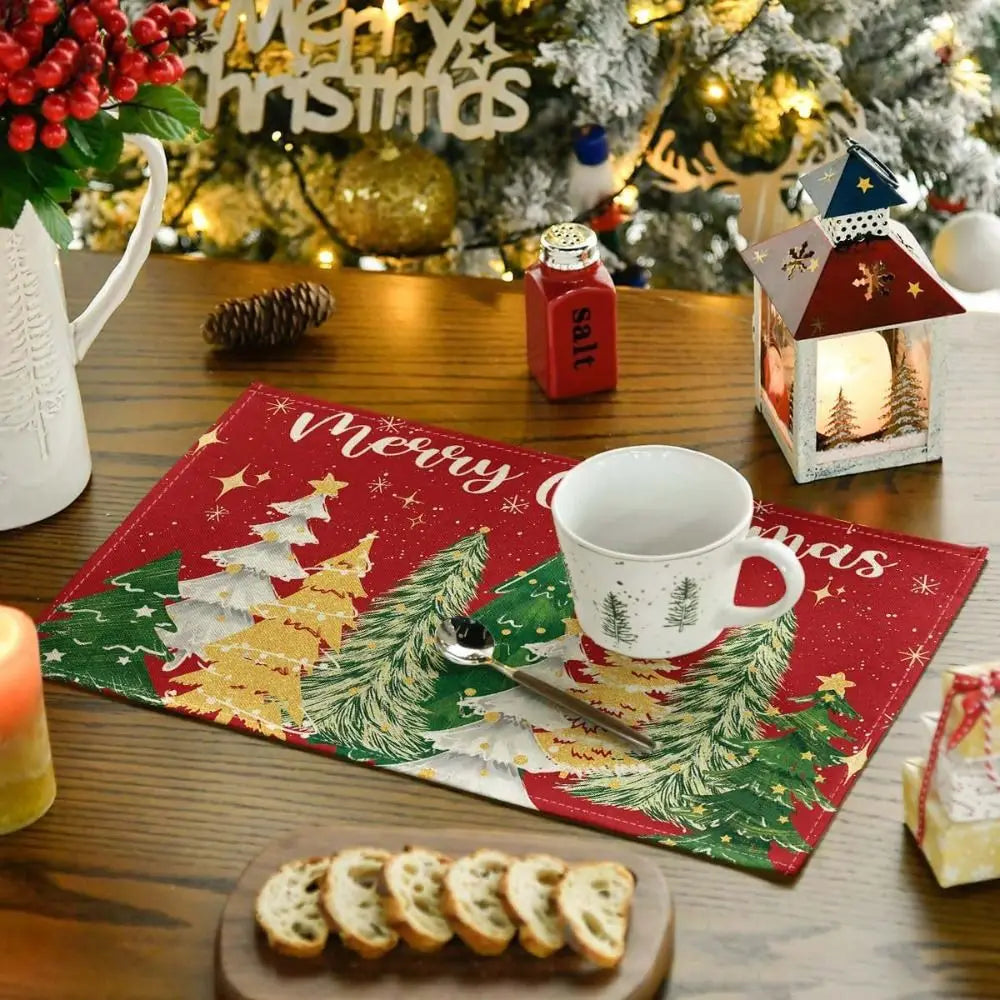 serviettes table noël motif festif arbres cadeaux flocons géométriques couleurs vives pack pièces