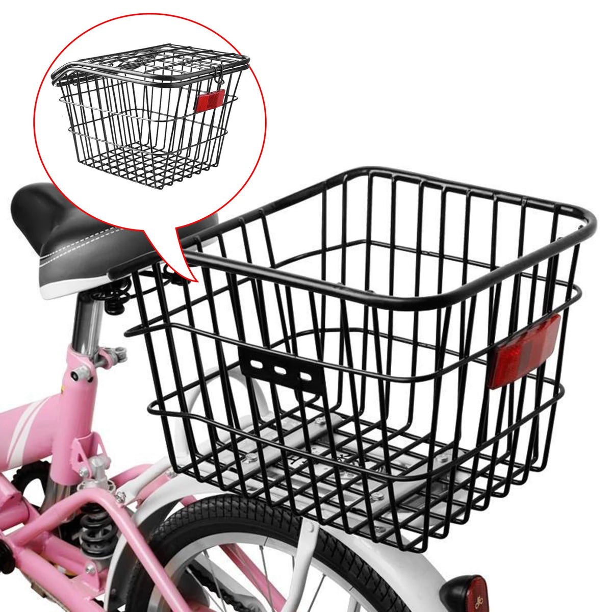 panier vélo noir maille métallique clips fixation poignée durable universel extérieur moderne