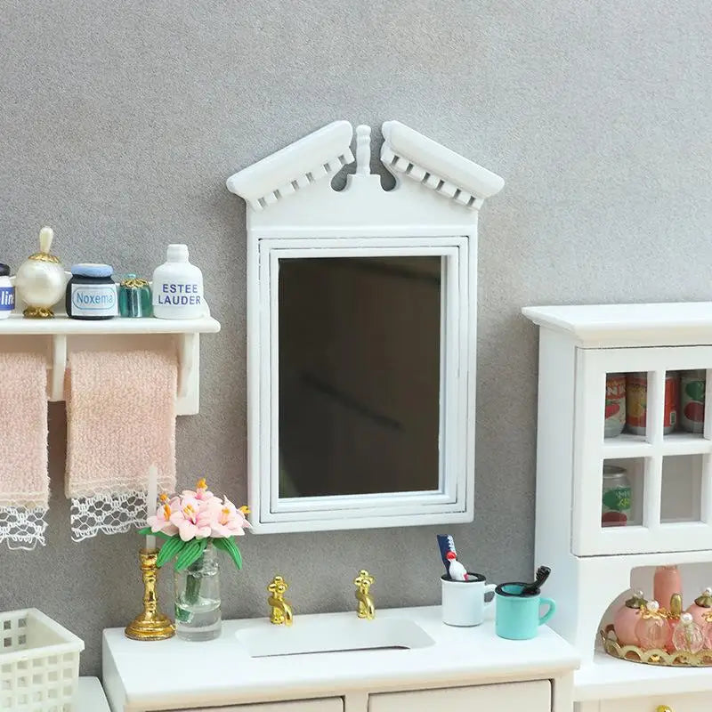 miroir blanc classique vintage texture vieillie fixation murale décoration salle bain