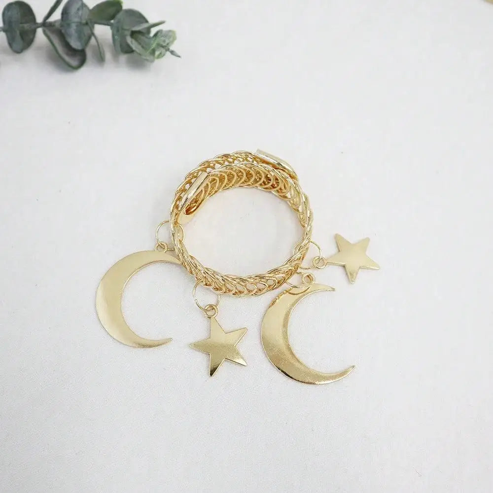 bracelet vintage boho lune étoiles anneaux bronze opalescent artisanal unique quà mode accessoris