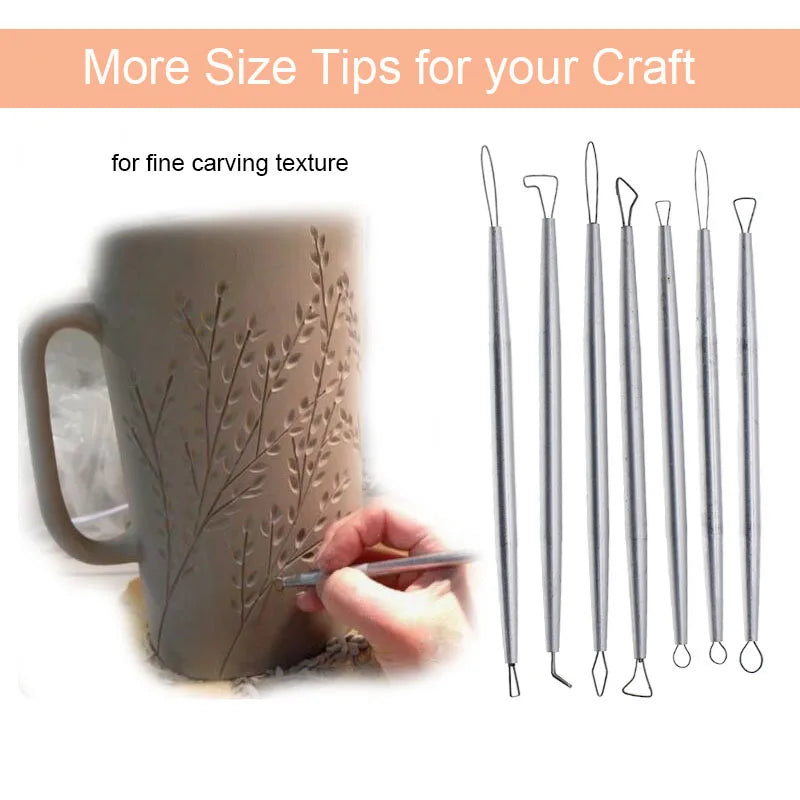 outils sculpture argile céramique poterie modelage artisanal triangles crochets lisses argentés