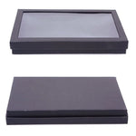 boîte bijoux noire tissu velours géométrique classique rangement 36 compartiments couvercle transparent organisateur