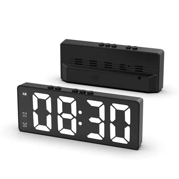 horloge alarme numérique réveil LED blanc noir affichage minimaliste boutons réglage moderne