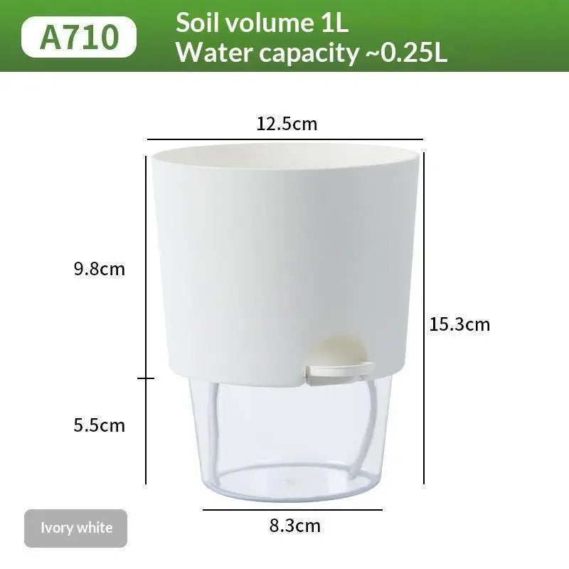 pot auto arrosant blanc transparent moderne bassin d'eau cordons absorbants drainage