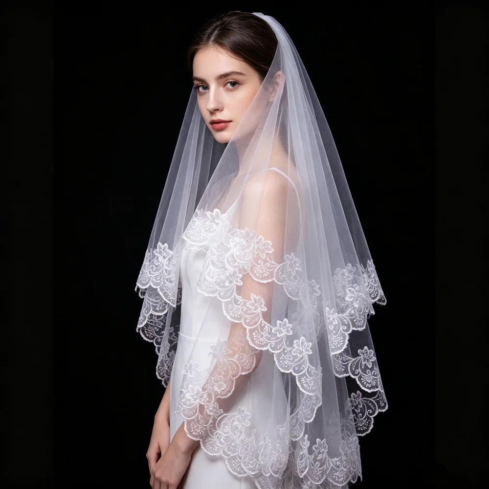 voile mariée blanc dentelle florale classique 140cm 280cm