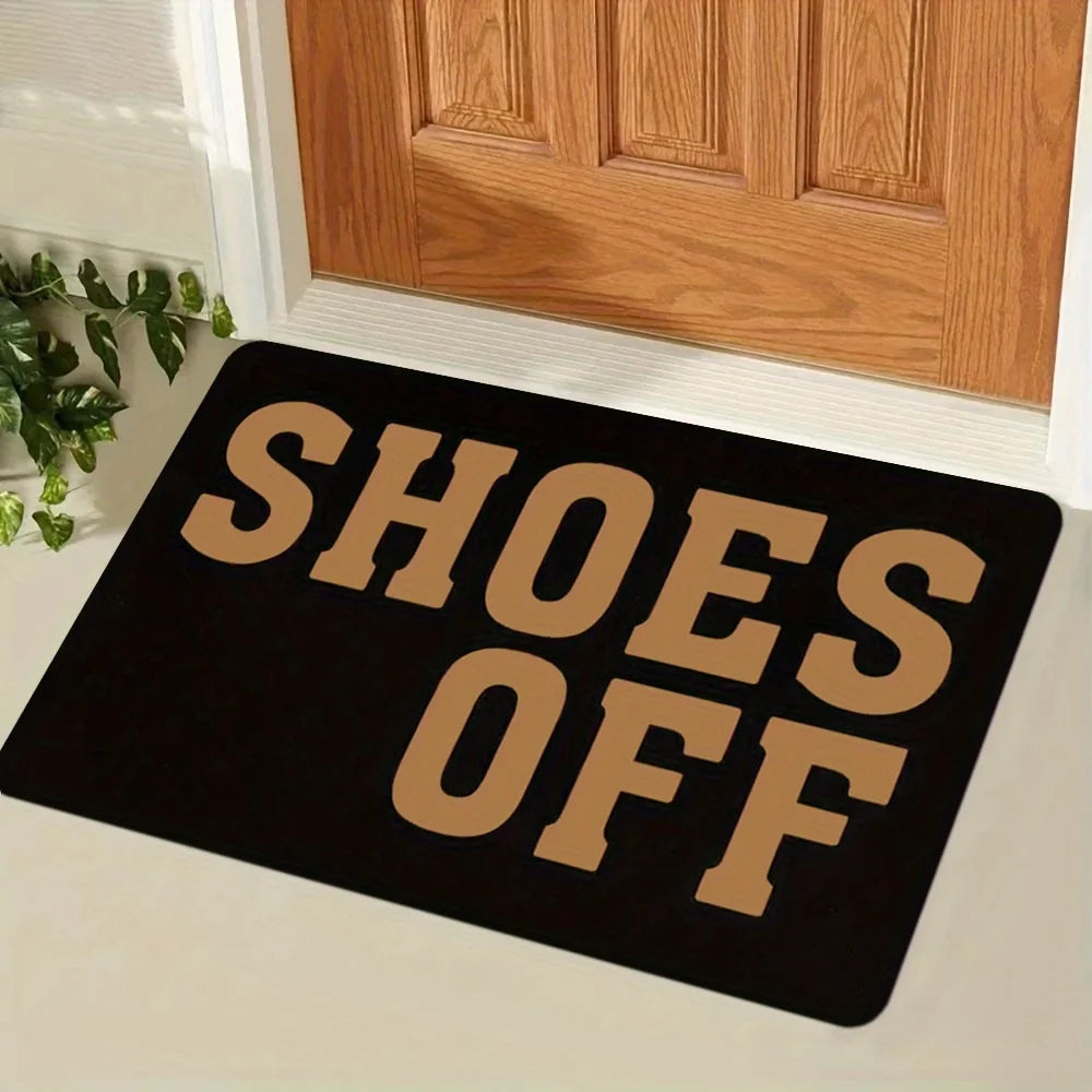 tapis d'entrée moderne marron clair motif cœur shoes off antidérapant polyester