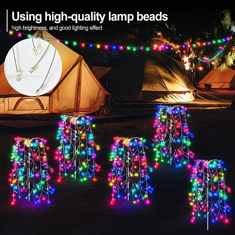 guirlandes solaires led jaune blanc argenté rouge vert bleu arbres feuilles patio jardin extérieur